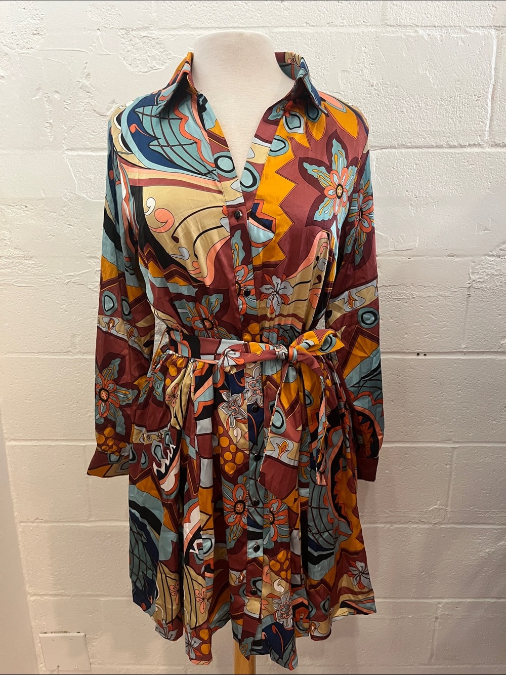 Eesome Fun Print Satin Shirt Dress